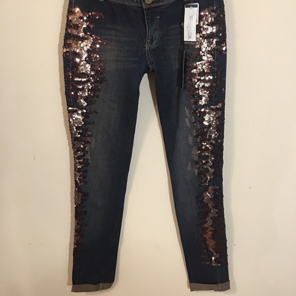 Morena Rosa Calca Premium Sequin Skinny Jeans Size 38 - Picture 6 of 16
